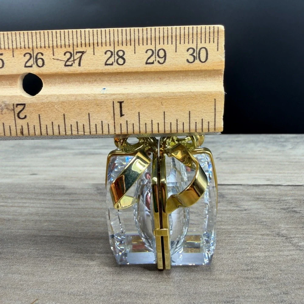 Swarovski Crystal Secrets Gift Box‎ Travel Clock Metal Gold Tone Bow AS IS